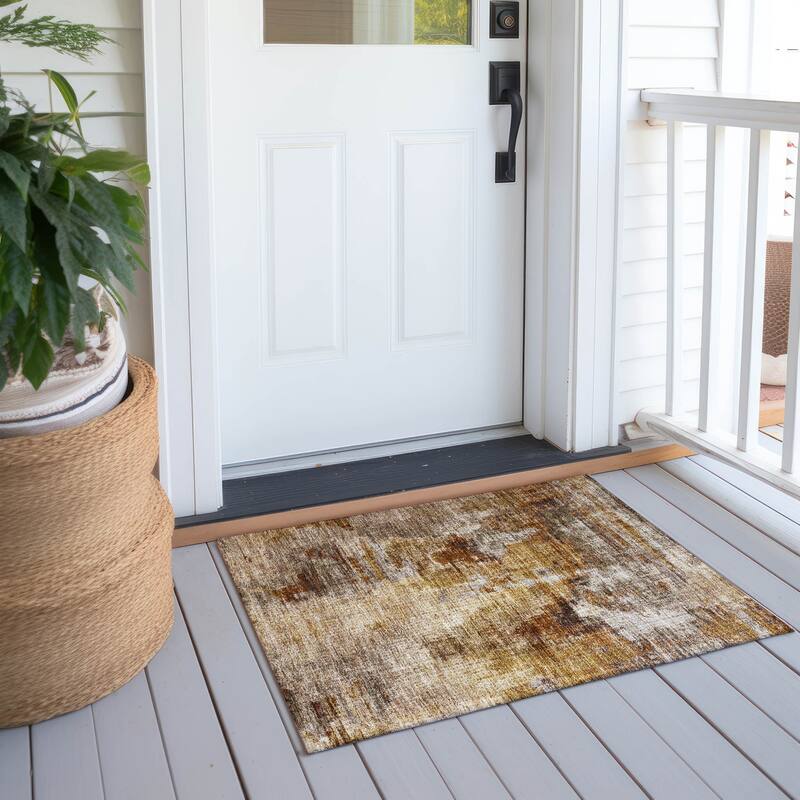 Machine Washable Indoor/ Outdoor Abstact Contemporary Chantille Rug - Walnut - 1'8" x 2'6"