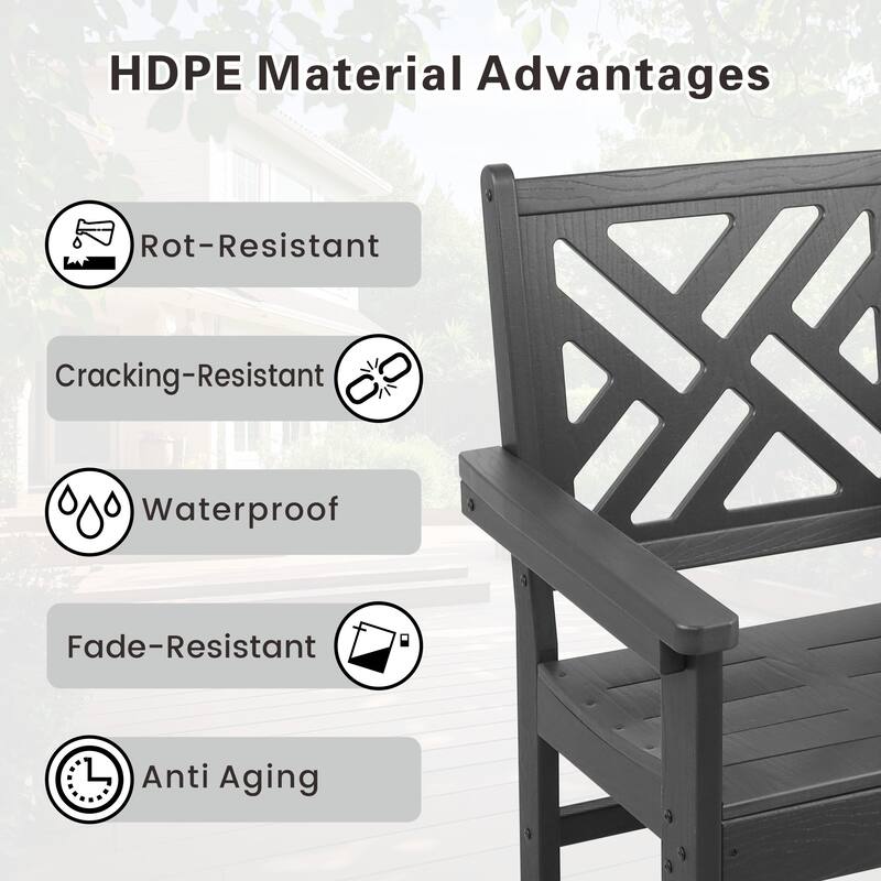 7 Piece HDPE Dining Table and 6 Chair with Umbrella Hole Casual Dining Set Outdoor Patio Poolside Picnic Beer Table