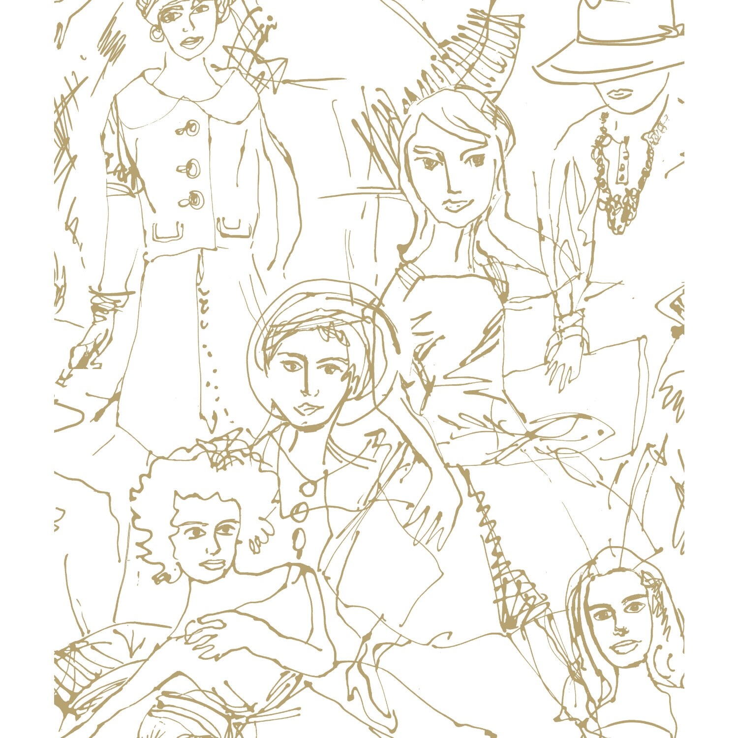 RoomMates Gold & White Vogue Sketches Peel and Stick Wallpaper