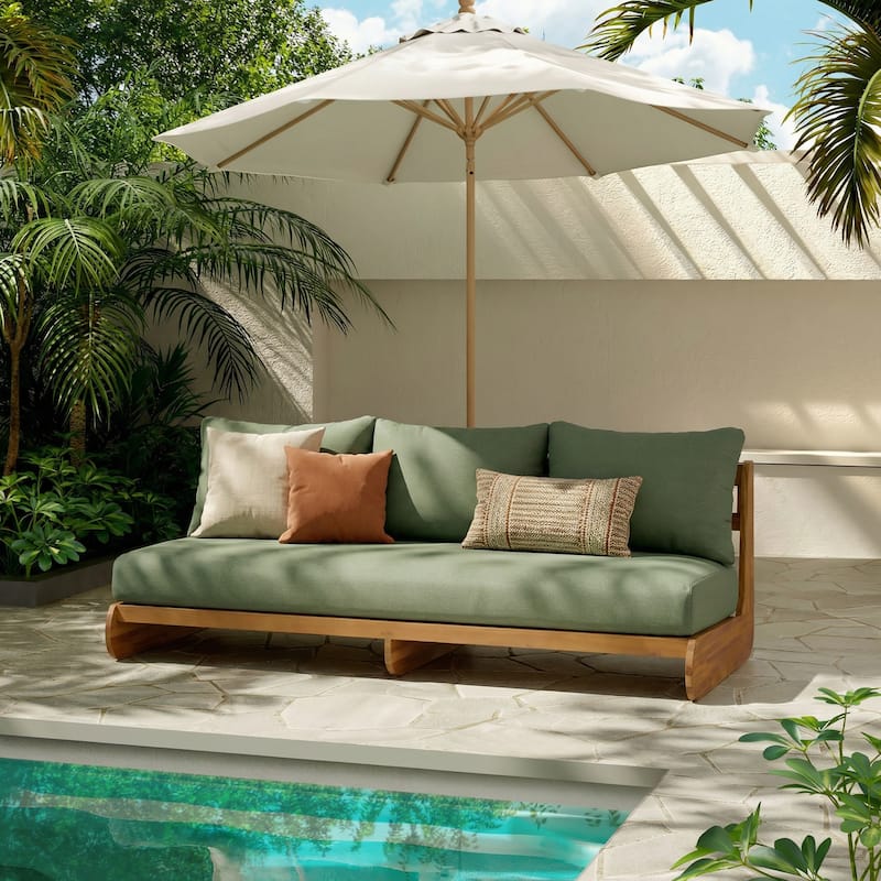 Christopher Knight Home - Marigold Acacia Wood Outdoor 3-Seater Sofa - Green+Teak-Single