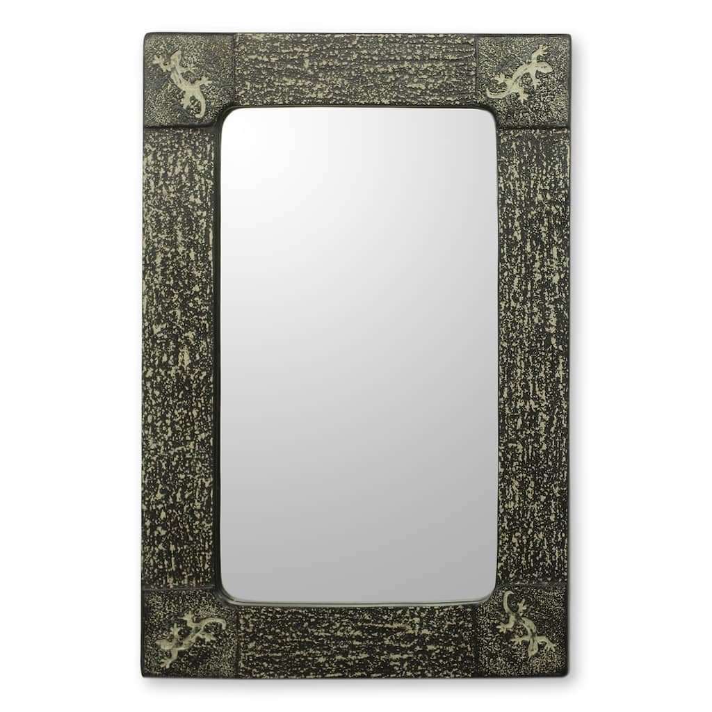 Handmade Night Waves Glass Mosaic Wall Mirror (India) - Black