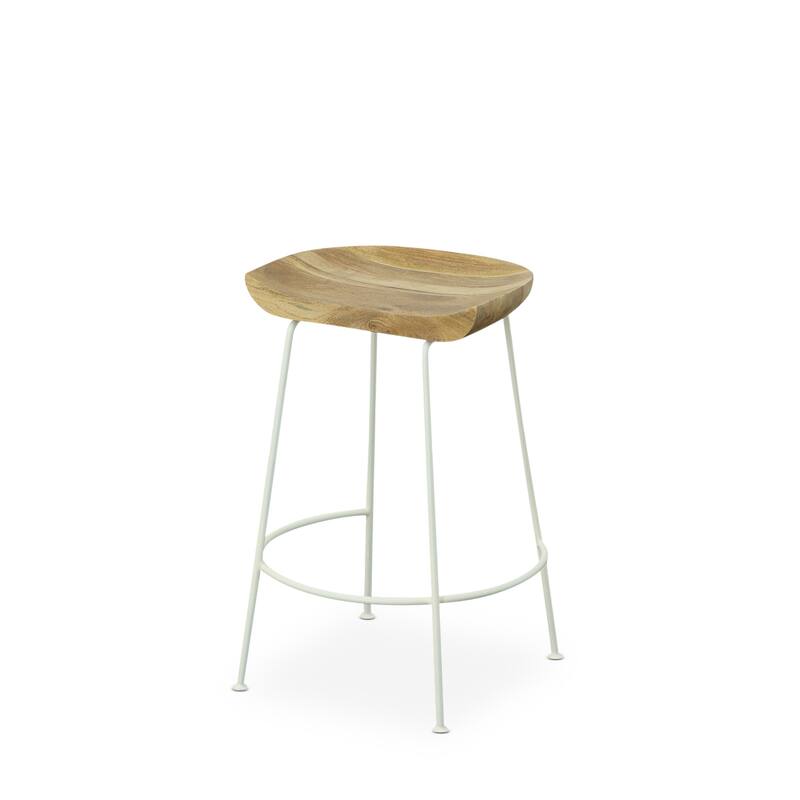HomeRoots Set of Two 25" Natural And White Steel Backless Counter Height Bar Chairs