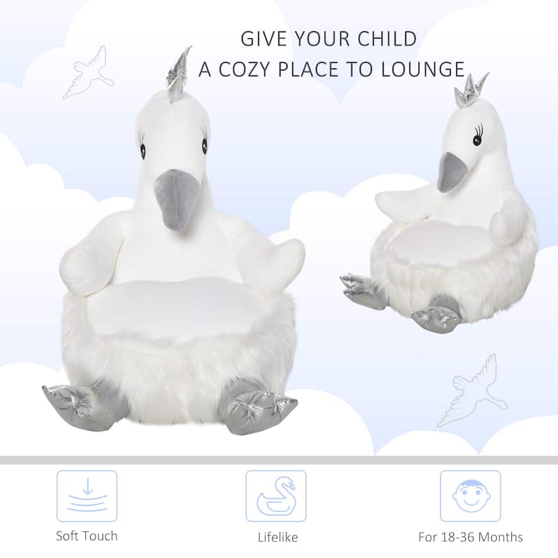 Qaba Animal Kids Sofa Chair Cartoon Cute Swan Stuffed with Armrest Flannel PP Cotton 22" x 16.5" x 22" White