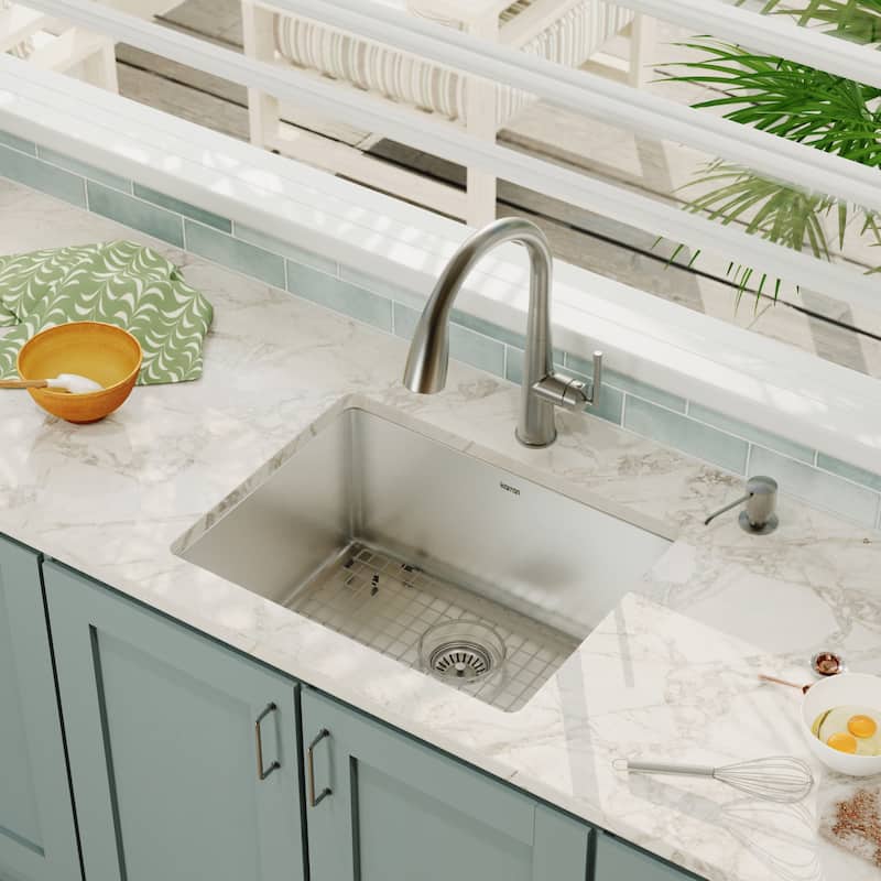 Karran 23" Undermount Single Bowl Stainless Steel Kitchen Sink Kit