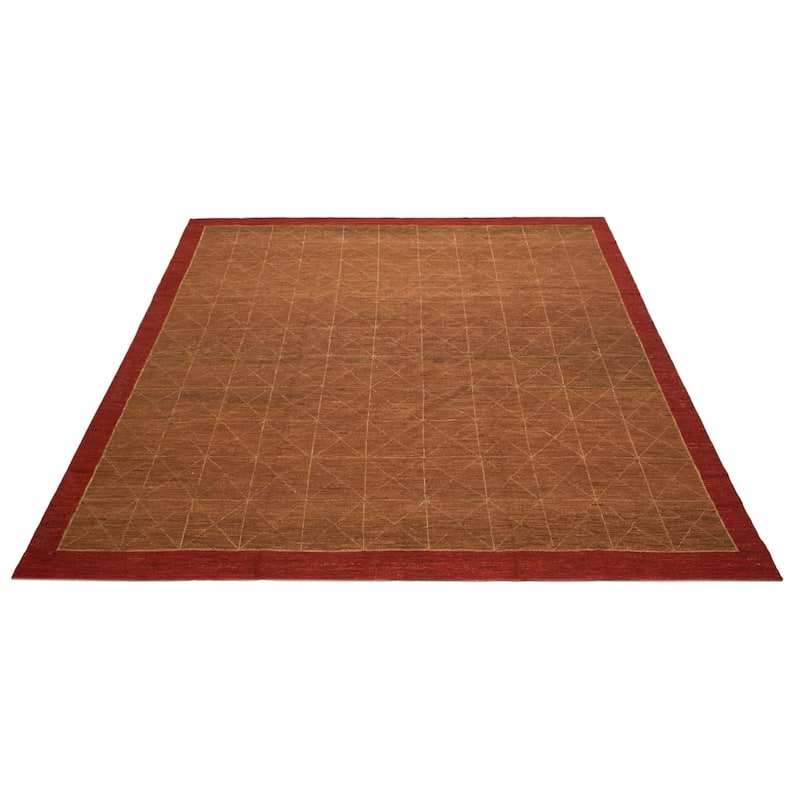ECARPETGALLERY Flat-Weave Lahor Finest Brown Wool Tapestry Kilim - 12'9 x 13'1