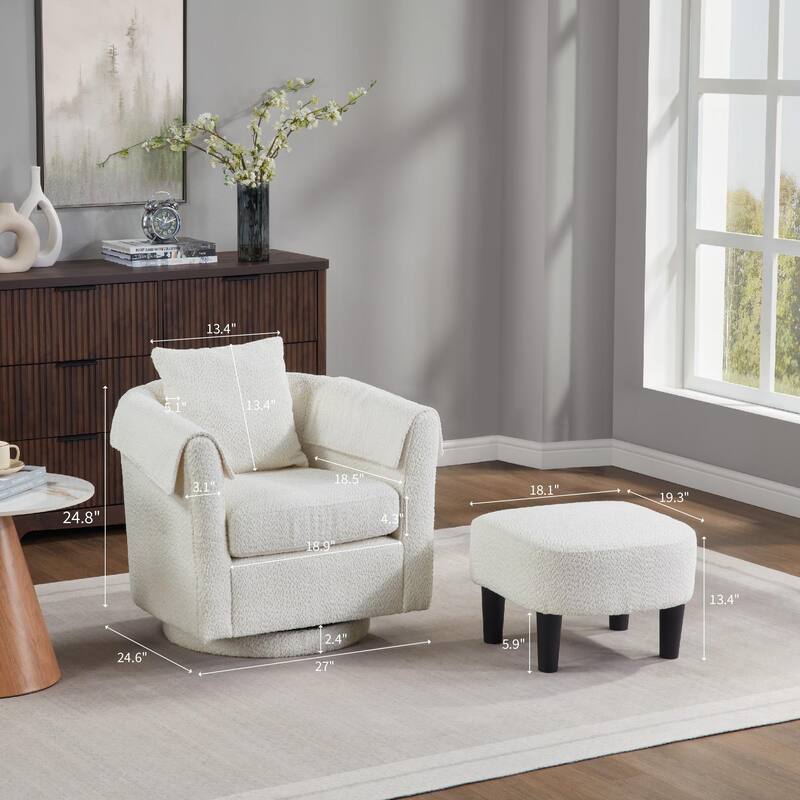 Homy Lin 360° Swivel Chenille Accent Chair with Ottoman,Armrests & Back Pillow, Comfy Living Room Armchair Set for Read or Relax