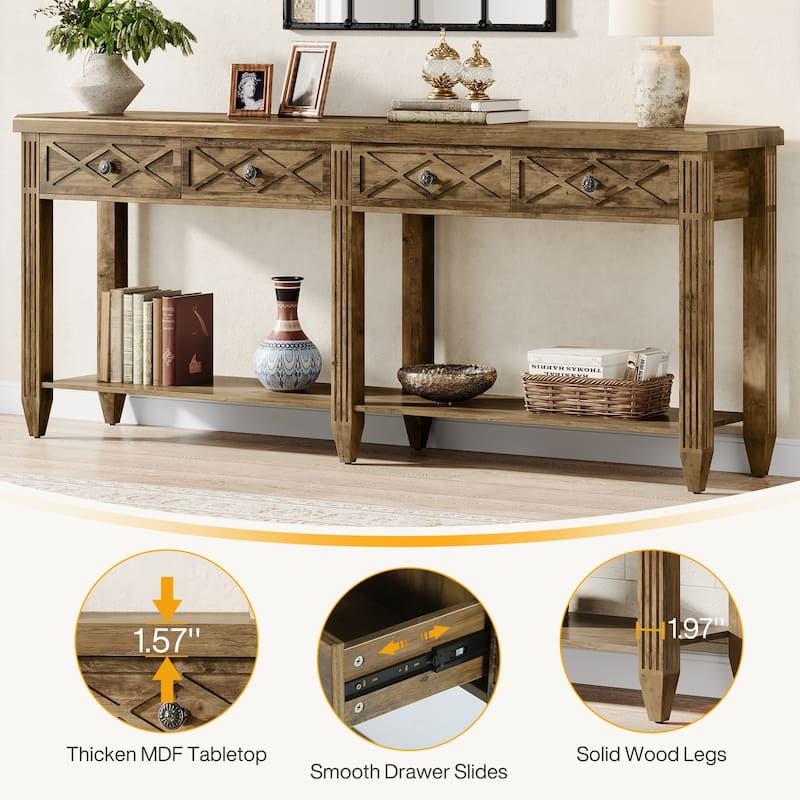 71" Industrial Sofa Console Table with 4 Drawers for Entryway