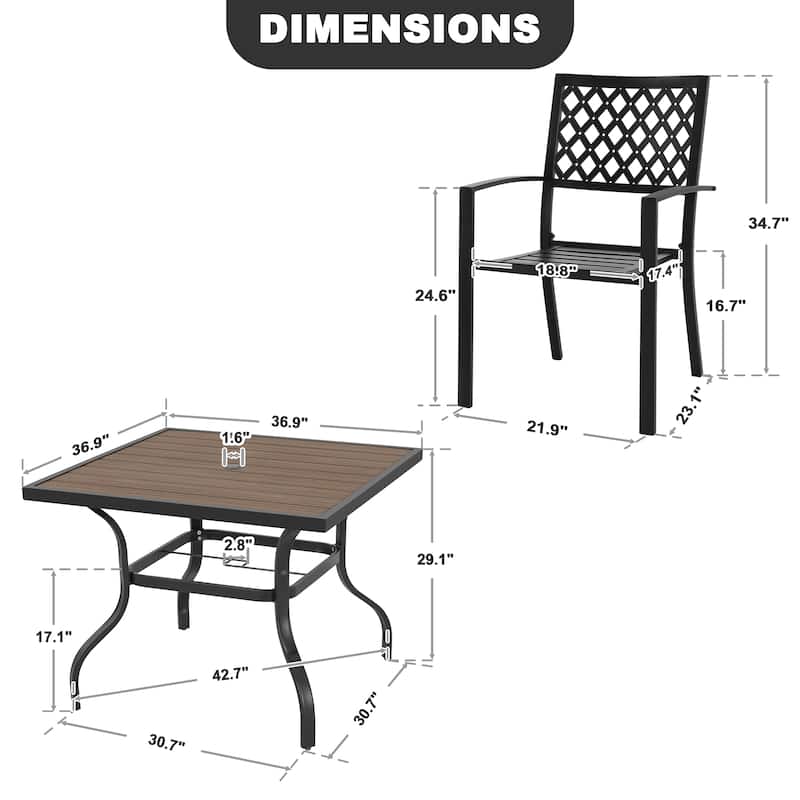 Patio Dining Set with Umbrella Hole, Stackable Design