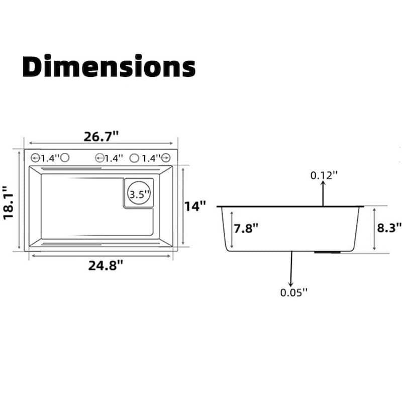 Drop-In Black Single Bowl Stainless Steel Kitchen Sink