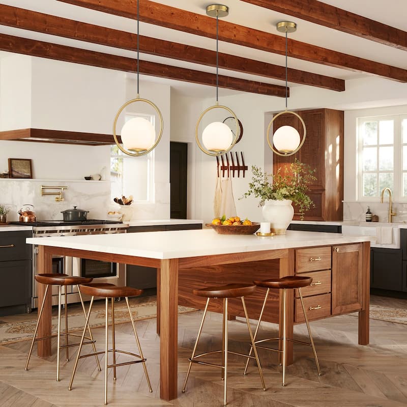 1-Light Modern Gold Frosted Opal Glass Globe Bubble Pendant Kitchen Island Lighting - 9.84 in. W x 90 in. H