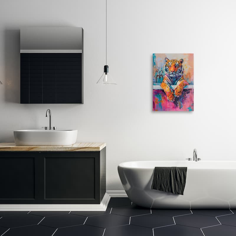 Stupell Bathing Tiger in Bright Tub Canvas Wall Art Design By LSR Design Studio