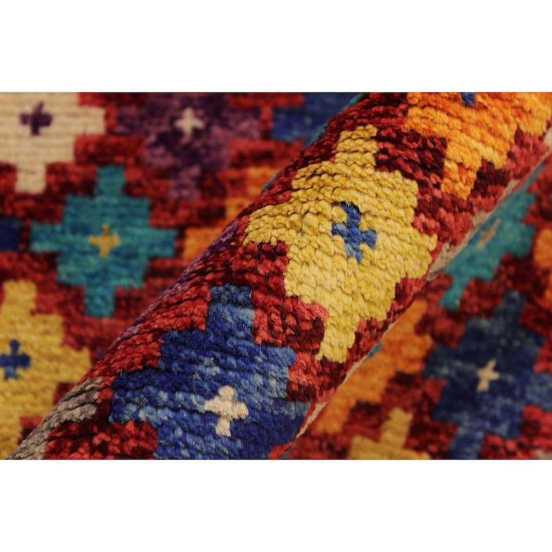 Contemporary Balochi Riley Red/Orange Hand Knotted Wool Rug - 5'1'' x 6'7''
