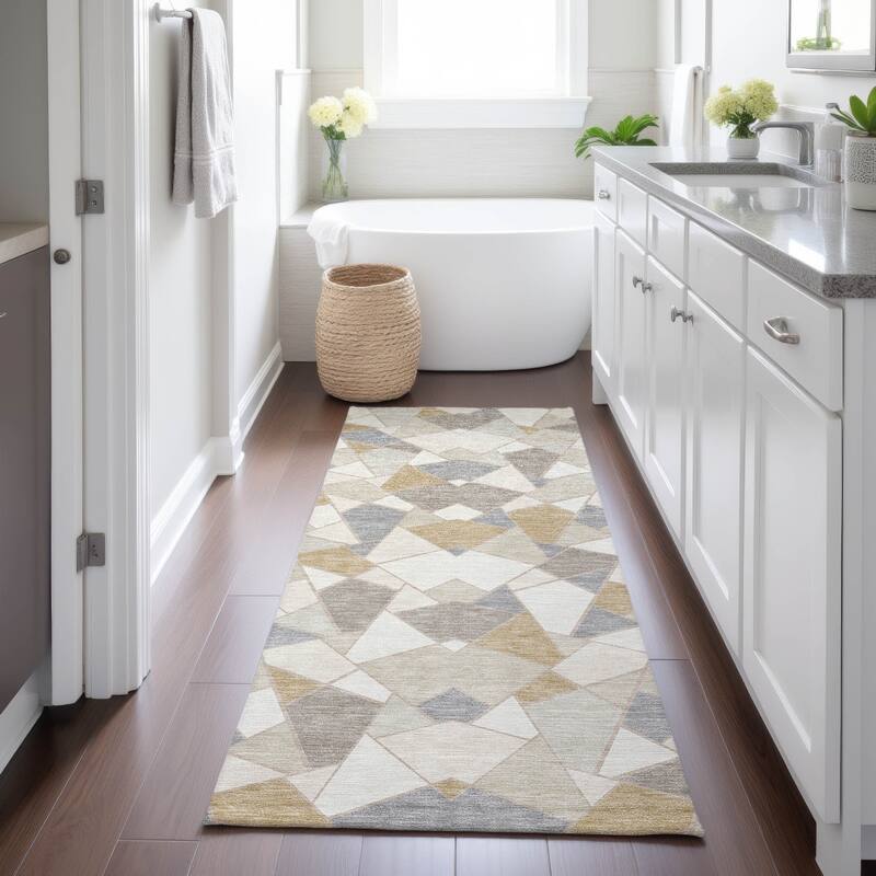 Machine Washable Indoor/ Outdoor Modern Mosaic Chantille Rug