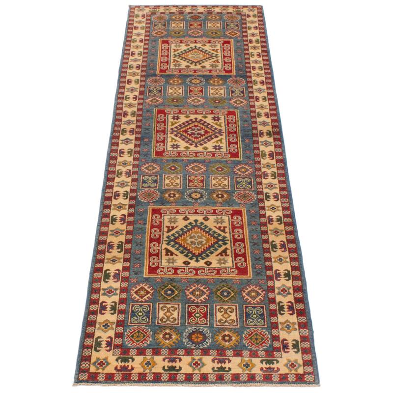 ECARPETGALLERY Hand-knotted Uzbek Ghazni Blue Wool Rug - 2'8 x 9'1