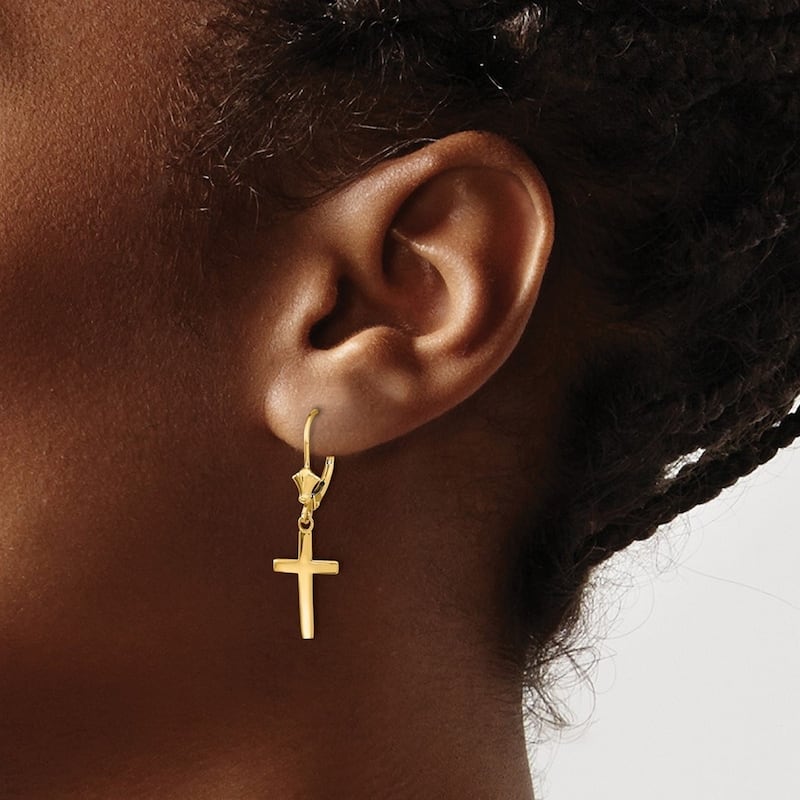 Curata 10k Yellow Gold Polished Cross Leverback Earrings - 33.22x10.5mm
