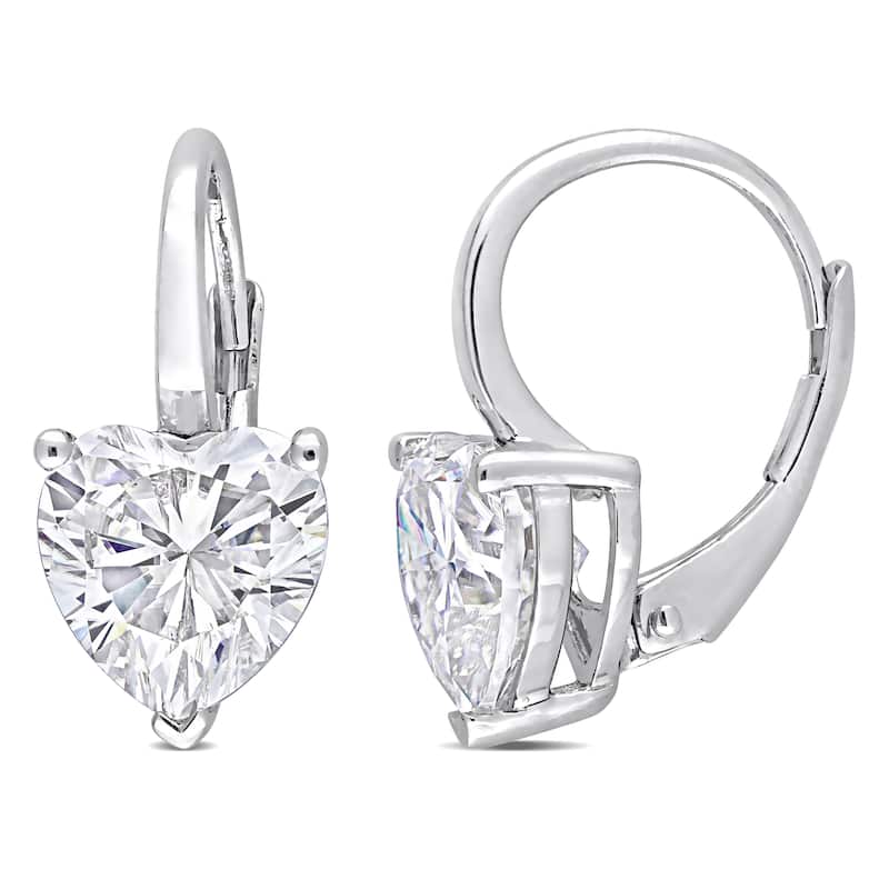 Miadora 4ct DEW Heart-cut Moissanite Solitaire Drop Leverback Earrings in Sterling Silver
