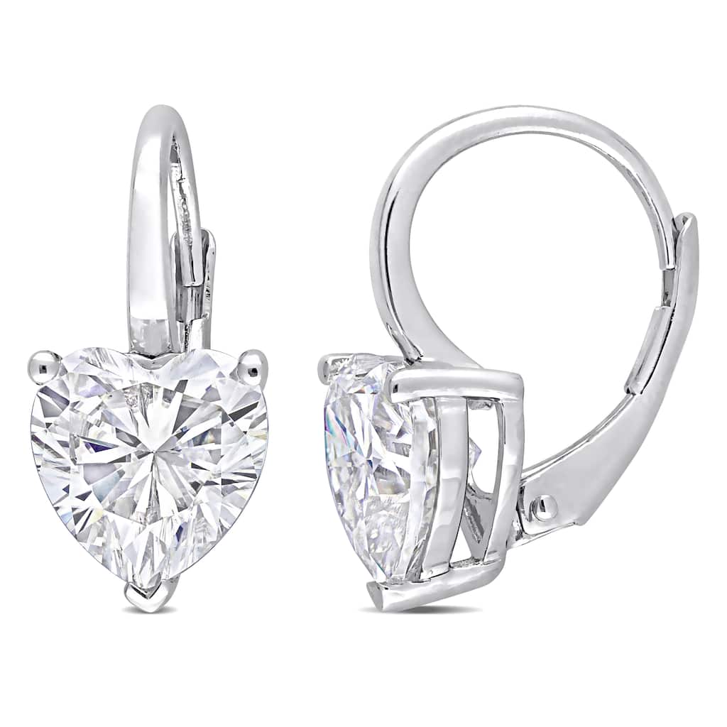 Miadora 4ct DEW Heart-cut Moissanite Solitaire Drop Leverback Earrings in Sterling Silver