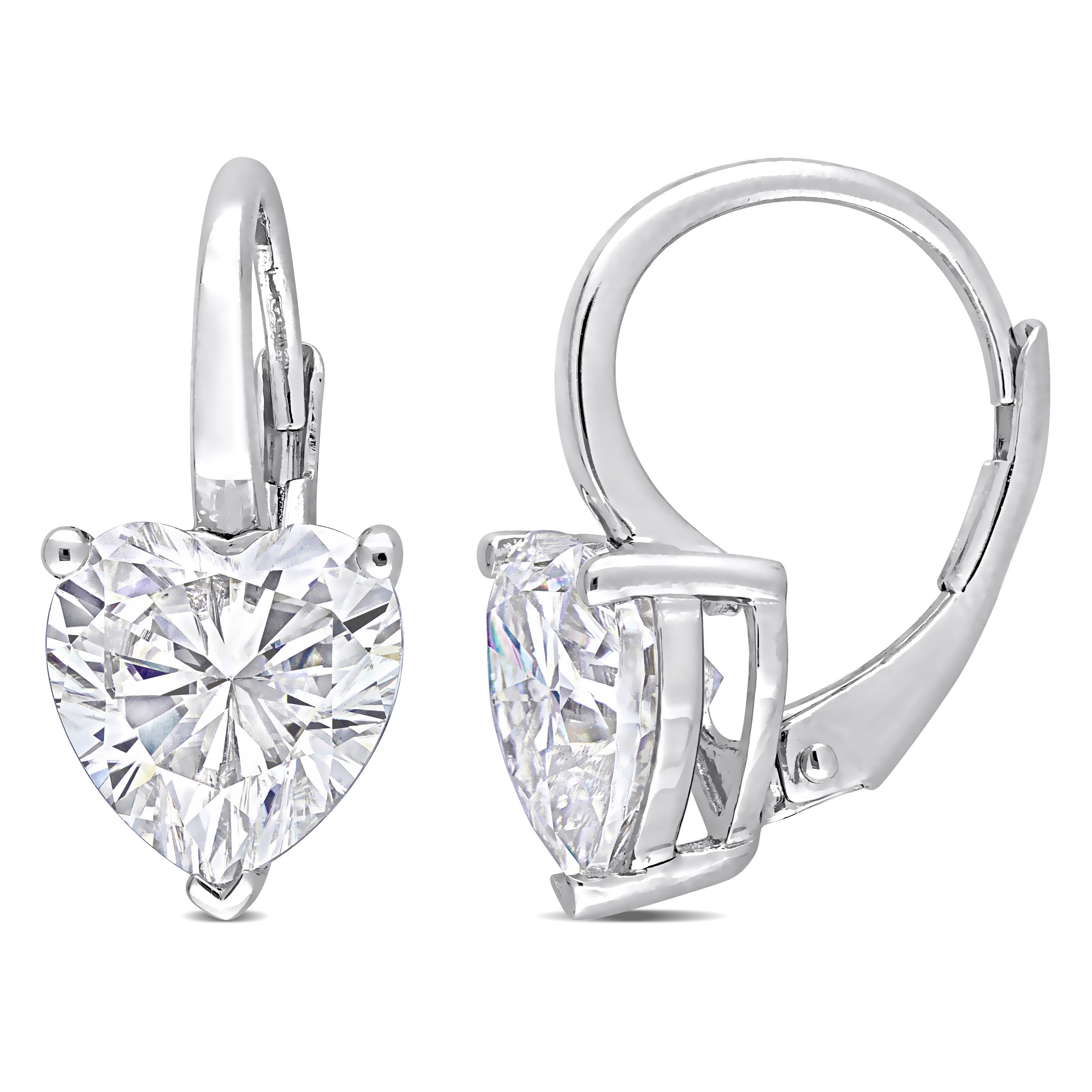Miadora 4ct DEW Heart-cut Moissanite Solitaire Drop Leverback Earrings in Sterling Silver