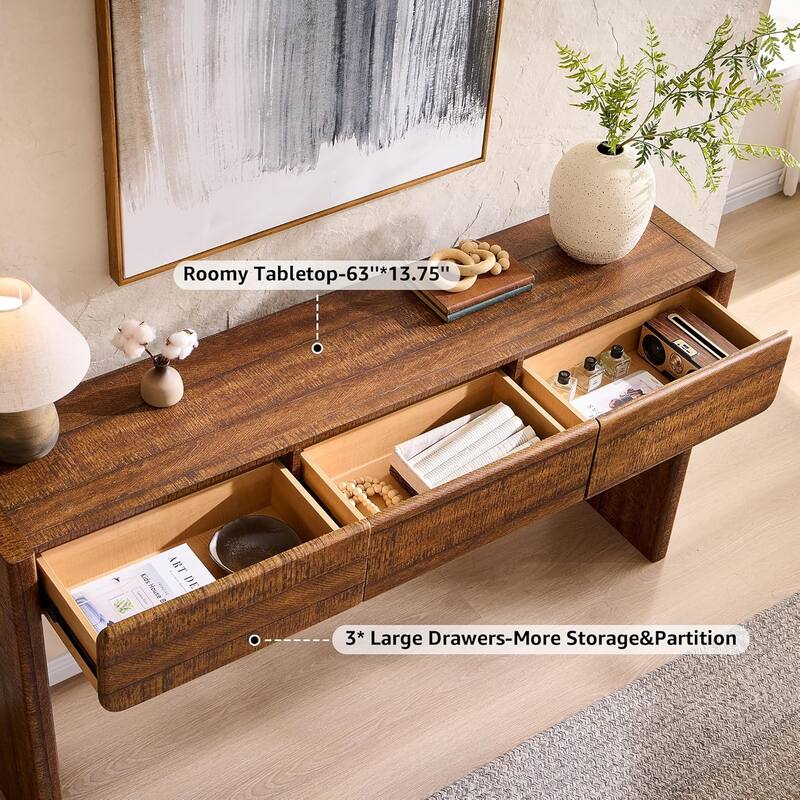 Farmhouse 3-Drawers Console Table, Entryway Table, Sofa Table