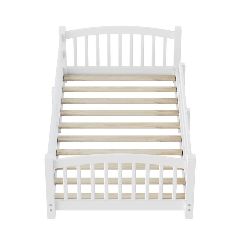 Montessori Solid Pine Floor Bed with Full-Length Safety Fence & Slatted Base by Harper&Bright Designs