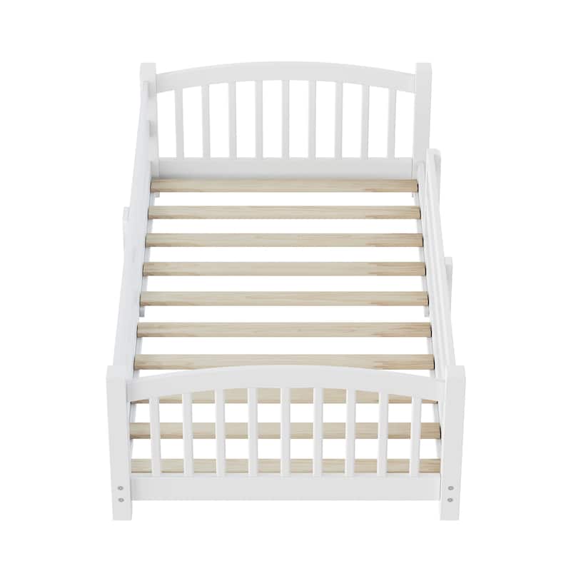 Solid Wood Floor Bed Montessori Bed with Safety Guardrails Without Door