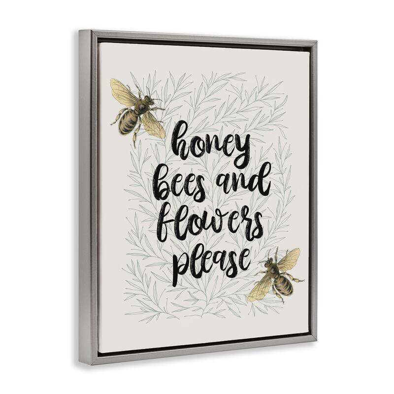 Stupell Honey Bees & Flowers Please Framed Floater Canvas Wall Art Design By Lil' Rue