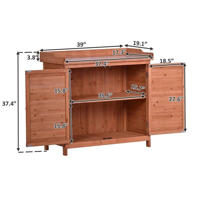 Leisure Zone Outdoor 39" Potting Bench Table with Shelves and Side Hook