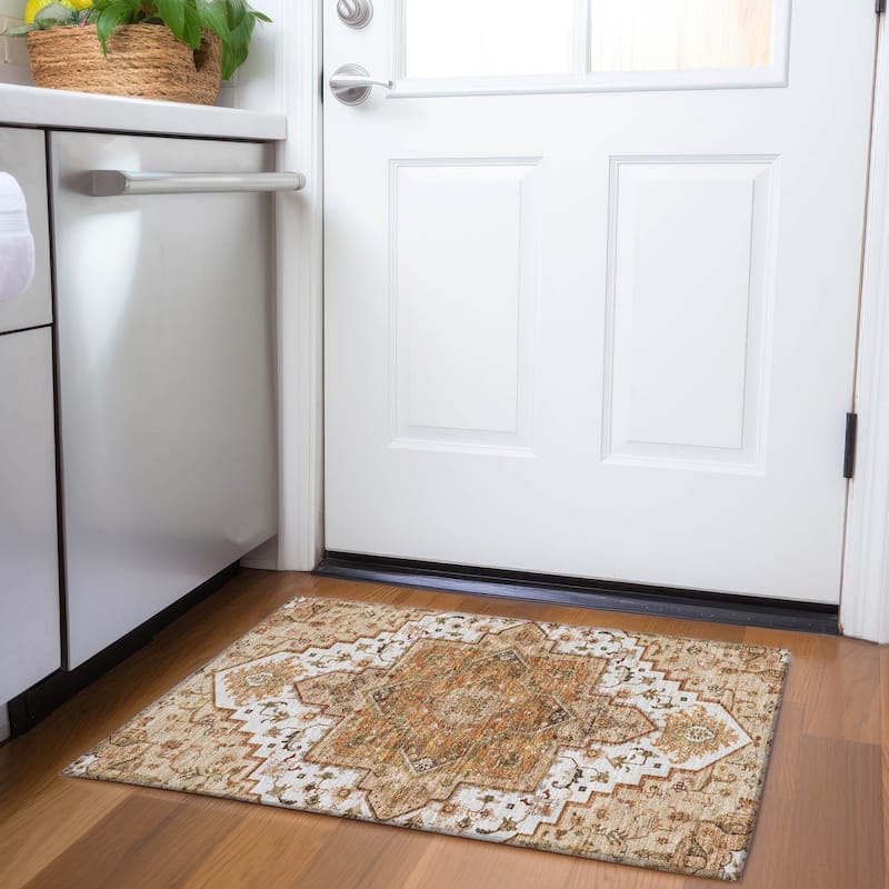 Premium Washable Super Soft Traditional Oriental Mayfield Rug - Terracotta - 1'8" x 2'6"