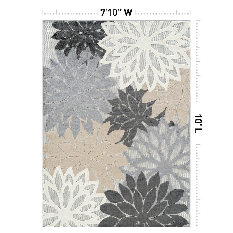 World Rug Gallery Indoor/Outdoor High-Low Textured Area Rug, Floral Easy-Clean Patio Rug