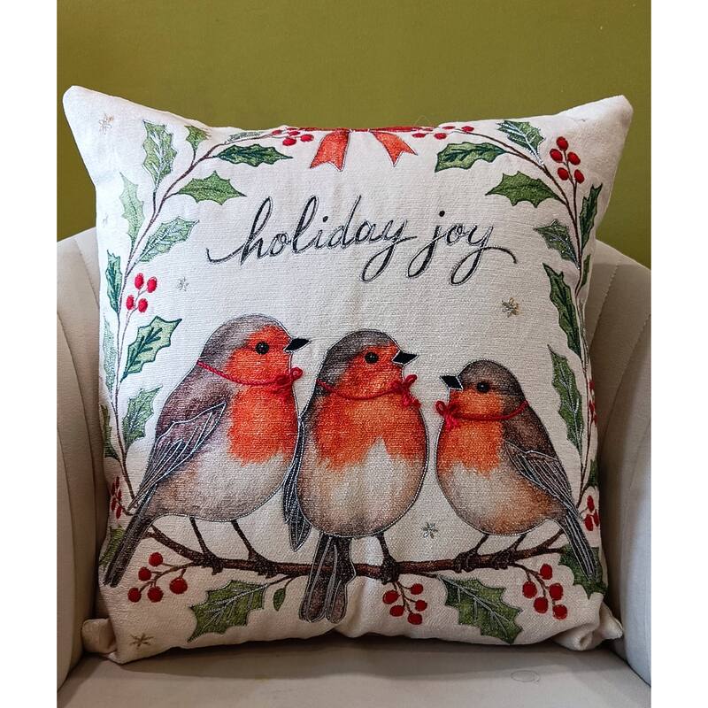 Vibhsa Alpine Holiday Joyful Birds Holiday Pillow, 20" x 20"