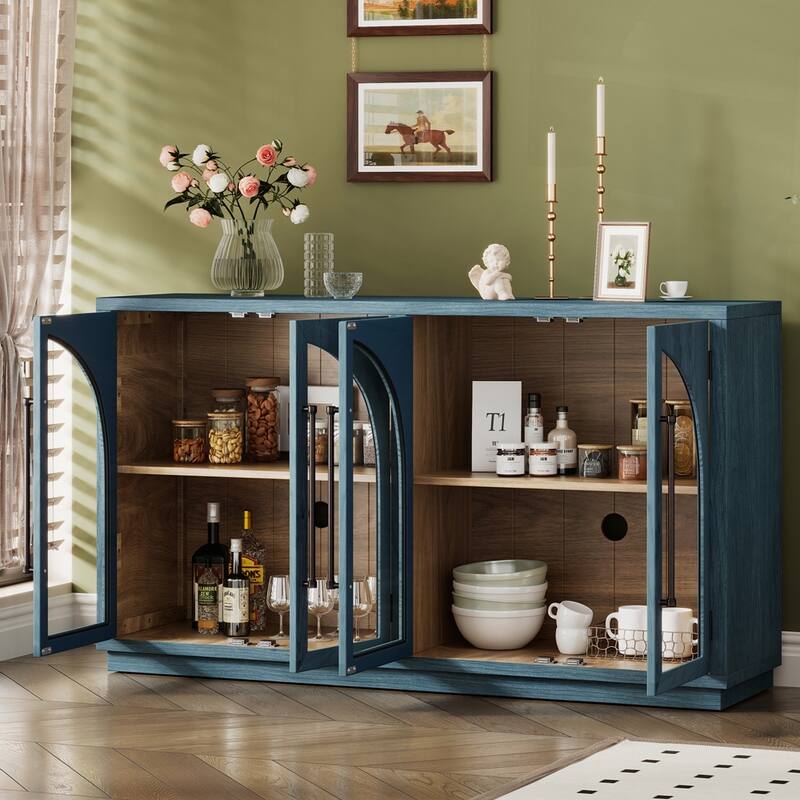 4-Door Large Storage Sideboard Buffet Cabinet with Glass Doors