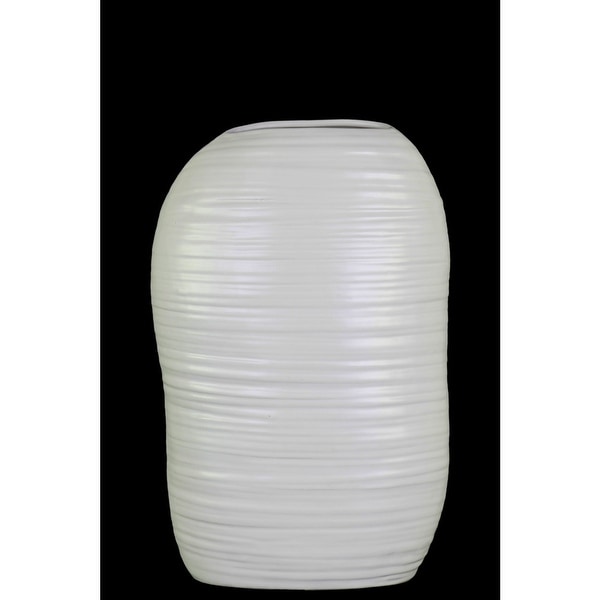 Ceramic Tall Irregular Vase With Combed Design, Small, White