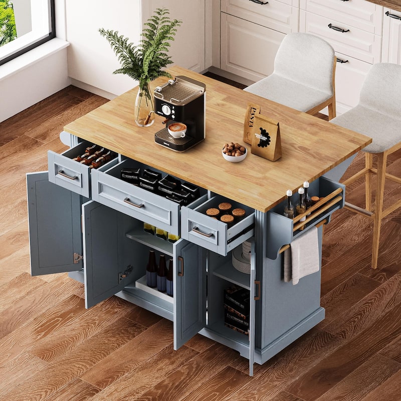 54" Large Kitchen Island with 4 Doors and 3 Drawers
