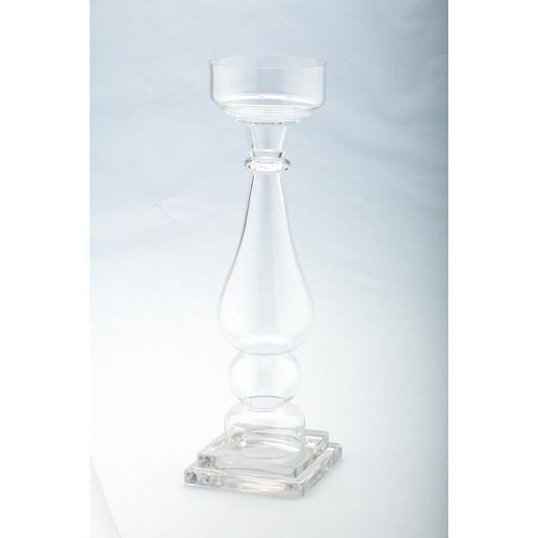 16.5" Pillar Pattern Glass Tabletop Candle Holder - N/A
