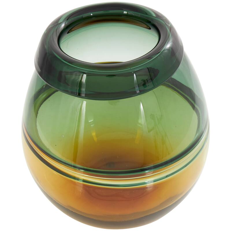 Green Glass Handmade Ombre Vase with Yellow Base