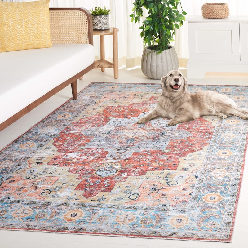 SAFAVIEH Arizona Ketrin Vintage Machine Washable Rug - 9' x 12' - Rust/Aqua