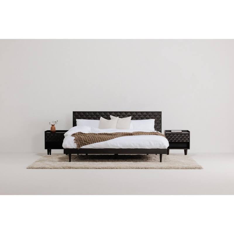 NADAAL STUDIOS Lennon, Queen Bed with Carved Headboard, Walnut