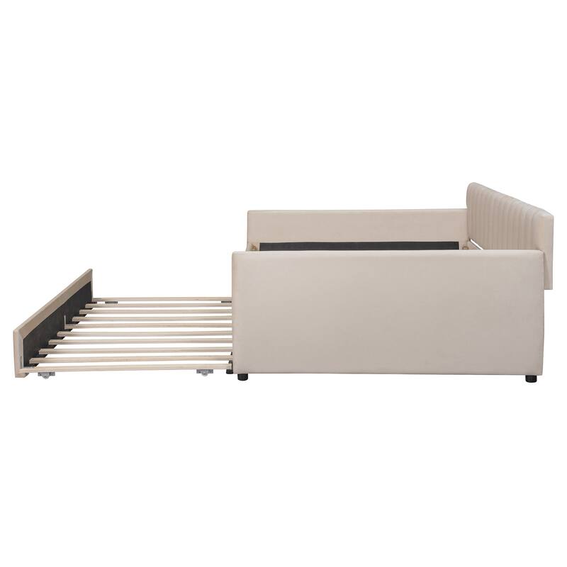 Full Size Upholstered daybed with Trundle and Wood Slat Support