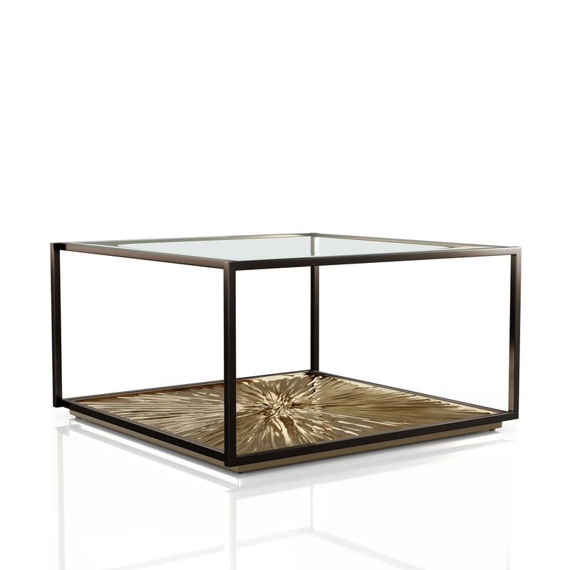 247 Shop At Home Aureum Modern 1-Shelf Coffee Table with Sunburst Base and Tempered Glass Top