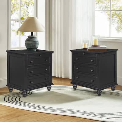 Modern 3-Drawer Nightstand (Set of 2) with Pull Out Tray for Organized Living Spaces