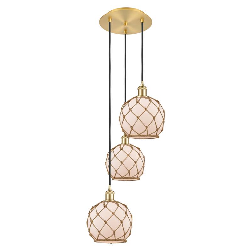 Innovations Lighting Endless Possibilities Ballston - Farmhouse Rope - 3 Light 15" Cord Hung Multi Pendant - White Glass with Brown Rope/Satin Gold