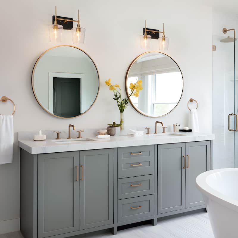 2/3-Light Modern Black Gold Bathroom Vanity Light Wine Glass Wall Sconces Lighting