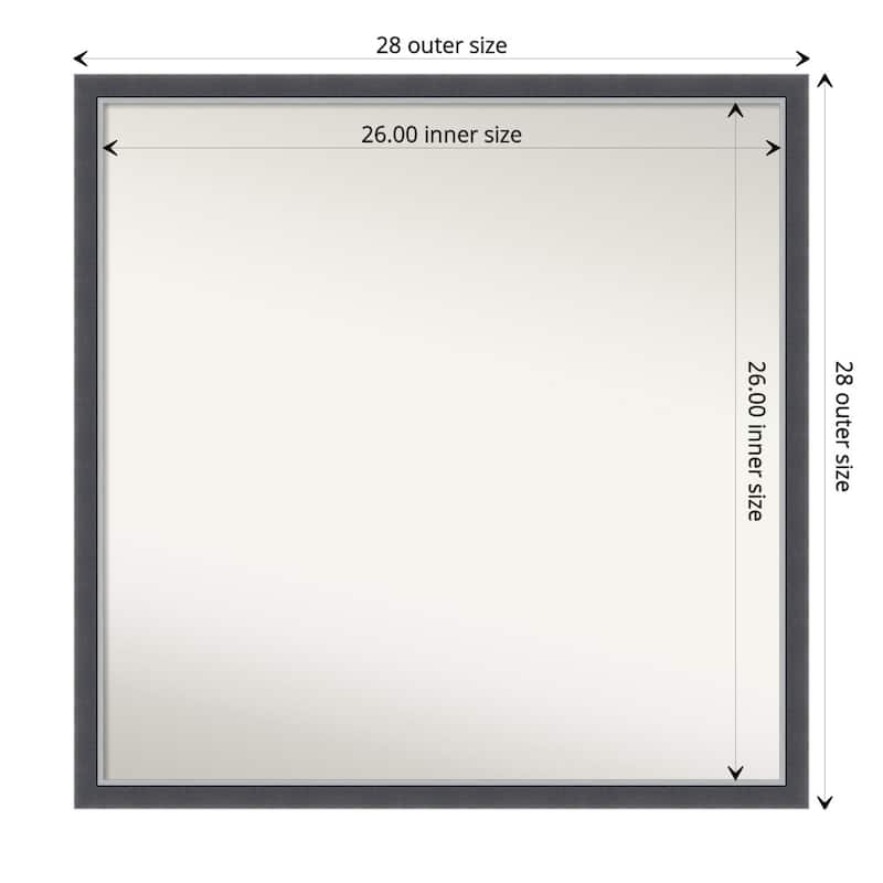 Non-Beveled Bathroom Wall Mirror - Eva Black Silver Thin Frame - 28 x 28 in - Eva Black Silver Thin
