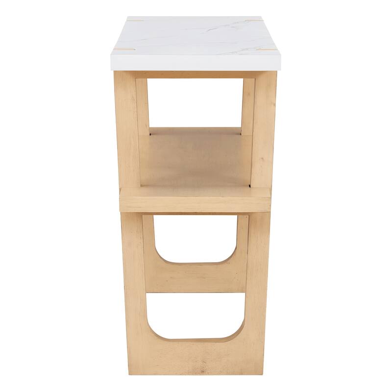 Retro Elegant Console Table with Marble-Effect Top and Versatile Storage Solutions for Entryway and Living Room