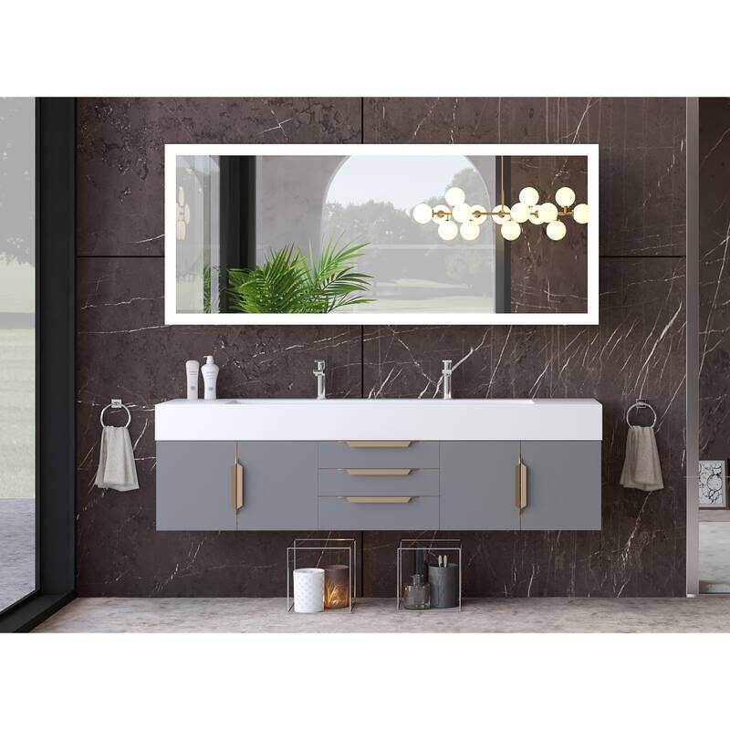 Nile 72" Wall Mounted Bathroom Vanity Set w/ White Top