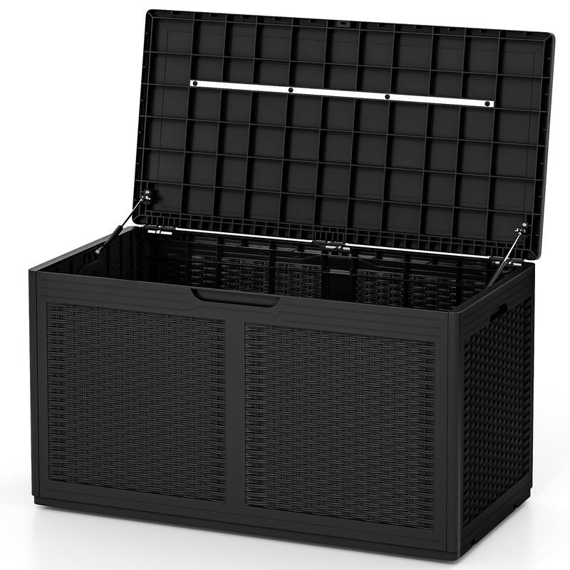 Gymax 100 Gallon Resin Deck Box w/ Lockable Lid Wheels for Pool
