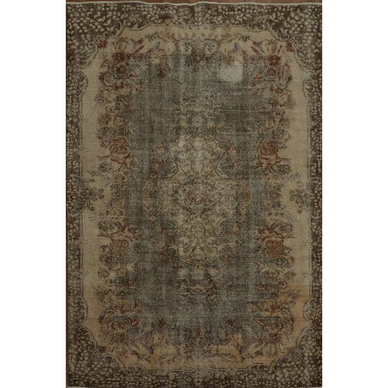 Hand Knotted Oriental 100% Wool Carpet Transitional Floral Beige & Ivories Anatolian Area Rug - 9' 0'' X 5' 5''