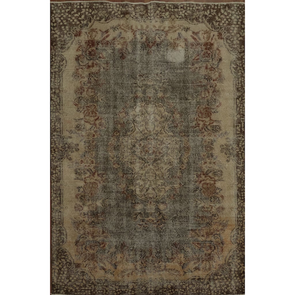 Hand Knotted Oriental 100% Wool Carpet Transitional Floral Beige & Ivories Anatolian Area Rug - 9' 0'' X 5' 5''