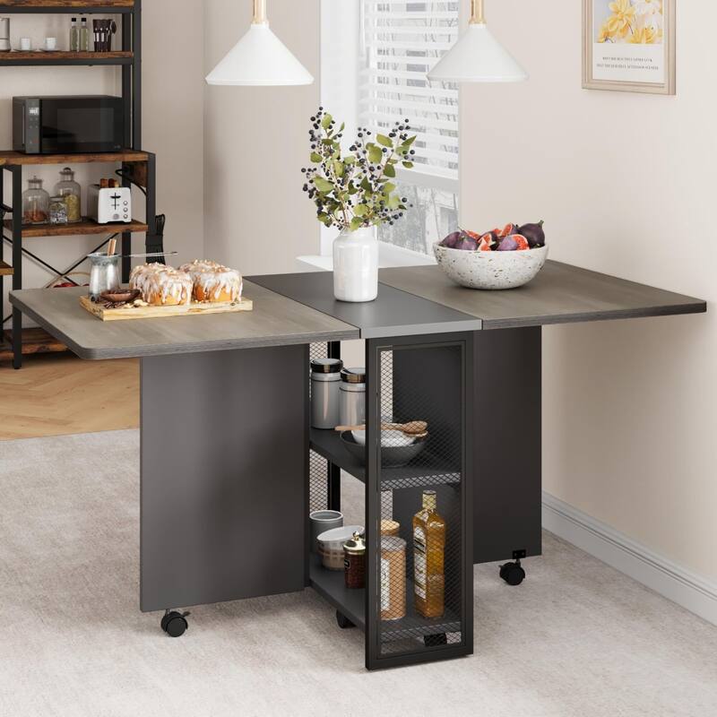Folding Dining Table with 2 Tier Storage