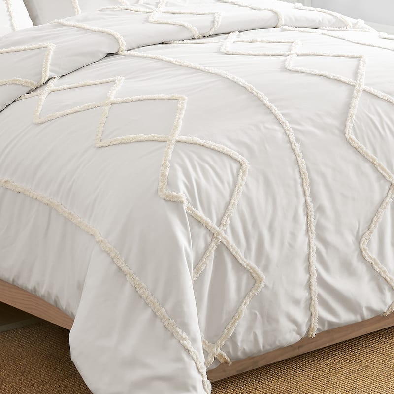 Sweet Jojo Designs Solid Ivory Boho Chic Twin Duvet Cover Bedding Set Bohemian Farmhouse Rustic Southwest Shabby Minimalist Tuft